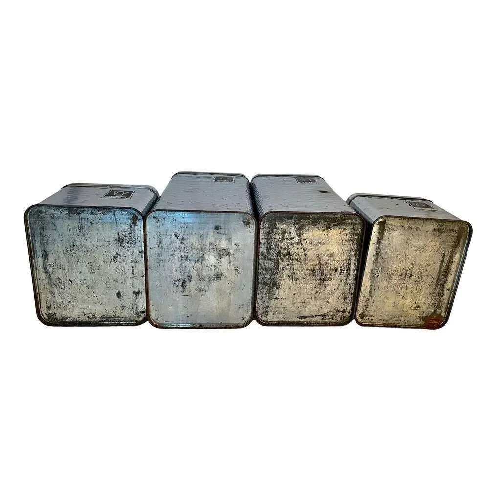 Vintage 4 Piece MCM Chrome/Black Wavy Diamond Textured Canister Set READ